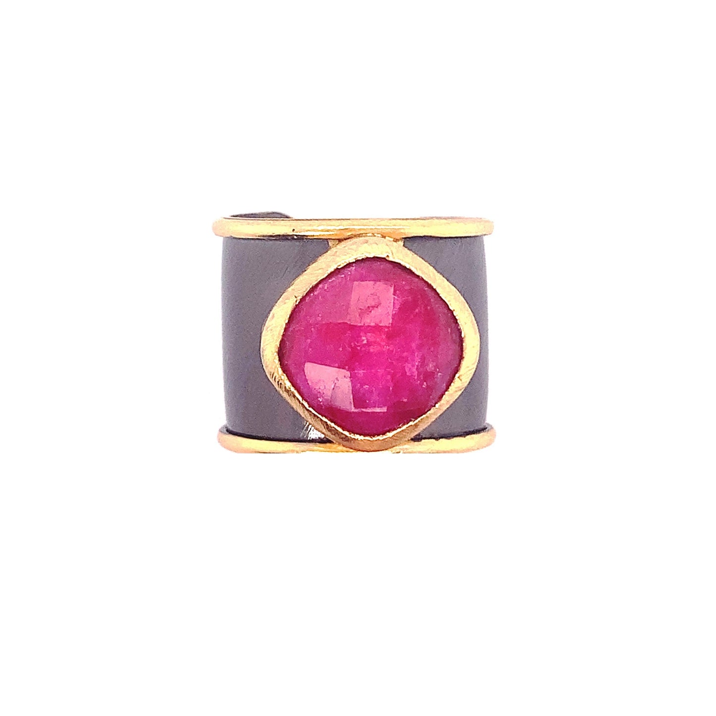Two-Tone Colorful Gemstone Cuff Ring | Gold & Pewter