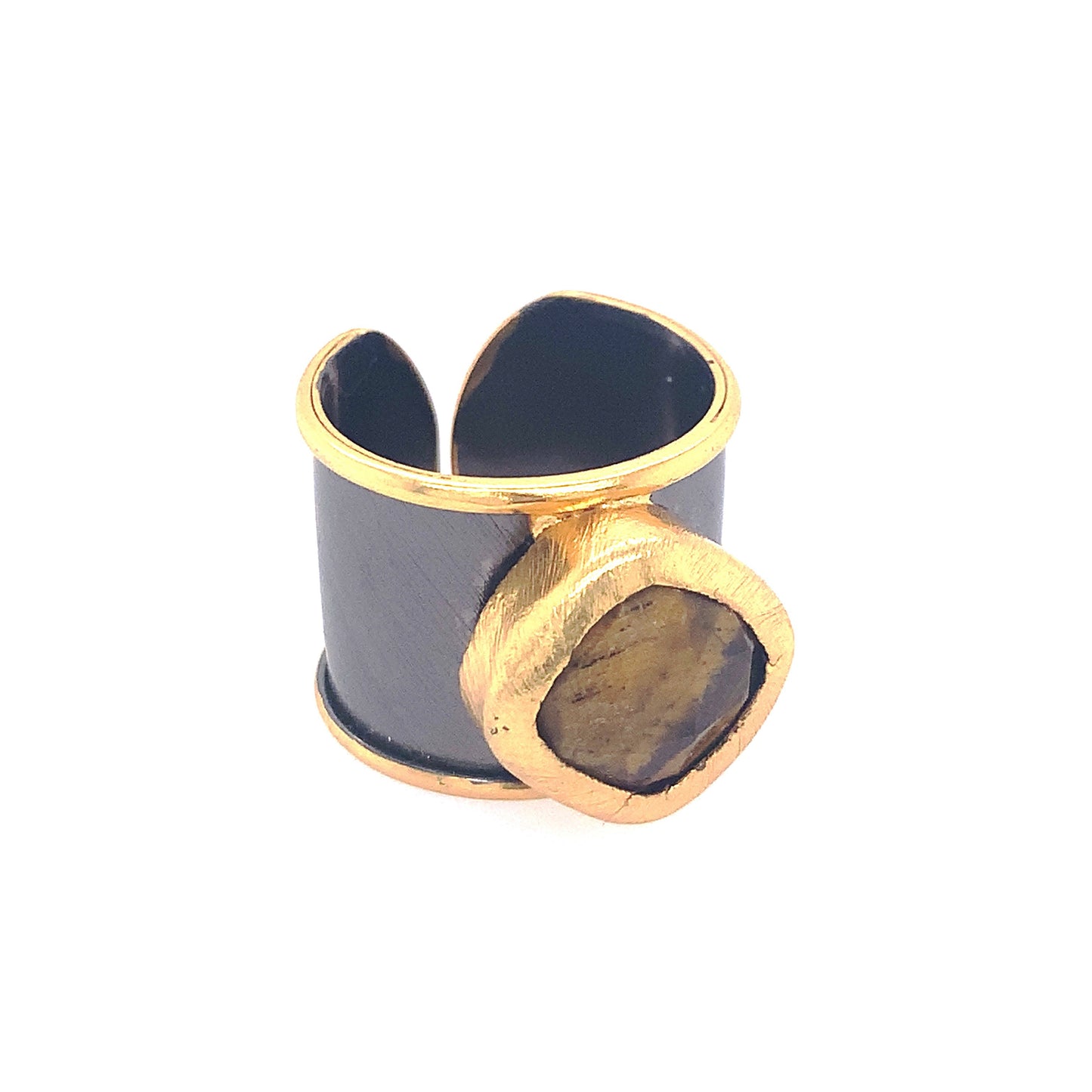 Two-Tone Colorful Gemstone Cuff Ring | Gold & Pewter
