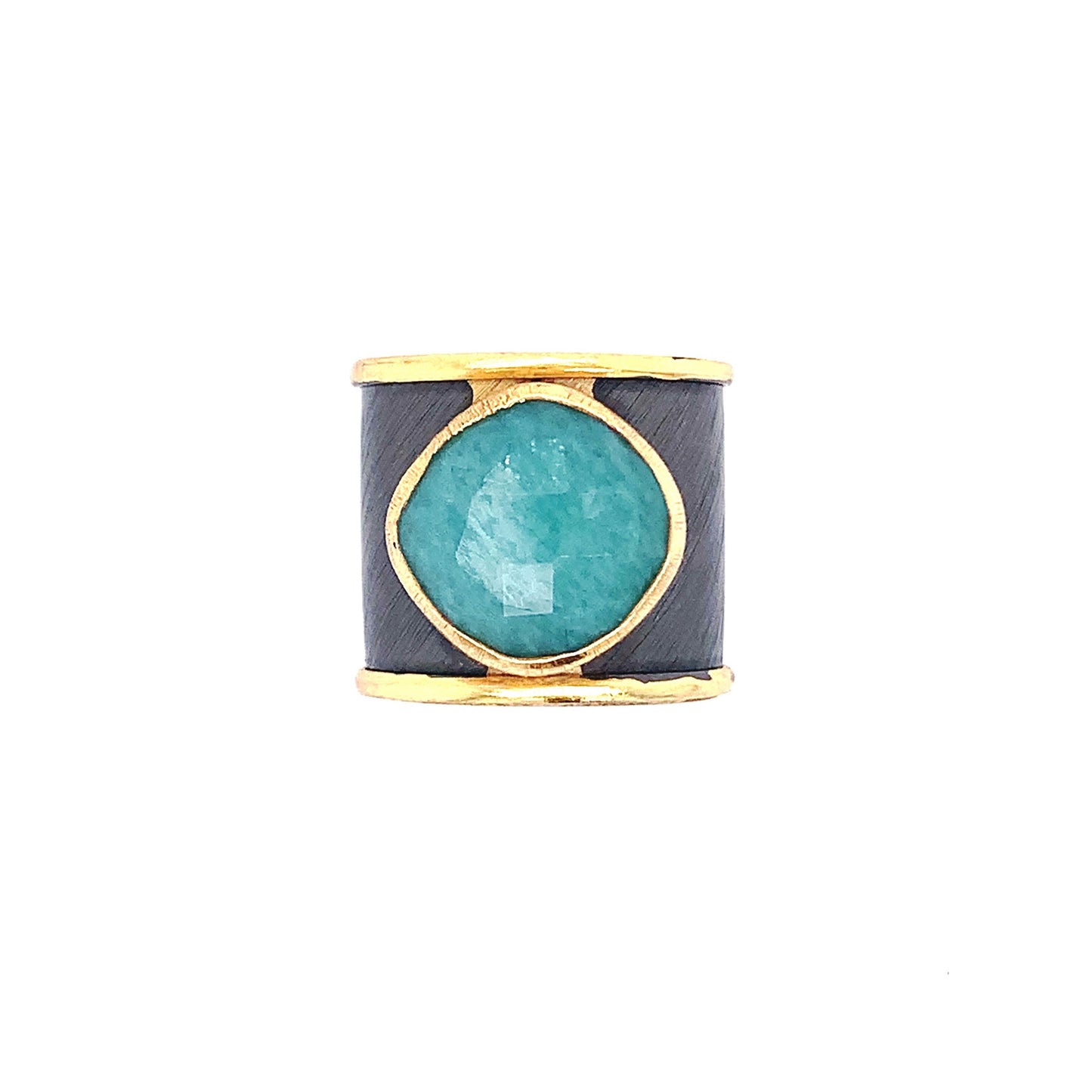 Two-Tone Colorful Gemstone Cuff Ring | Gold & Pewter