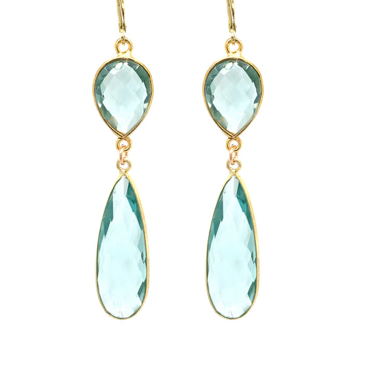 Aquamarine Blue Quartz Regal Double Earring Drops | Gold & Silver