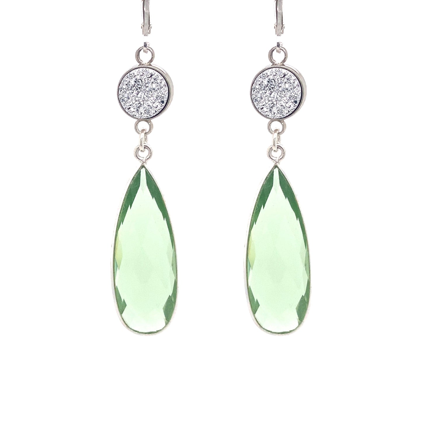 Silver Druzy & Green Amethyst Regal Couture Earring | Silver & Gold