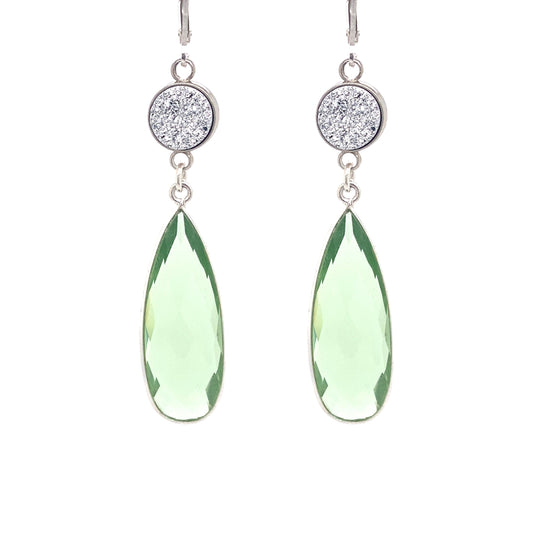 Silver Druzy & Green Amethyst Regal Couture Earring | Silver & Gold