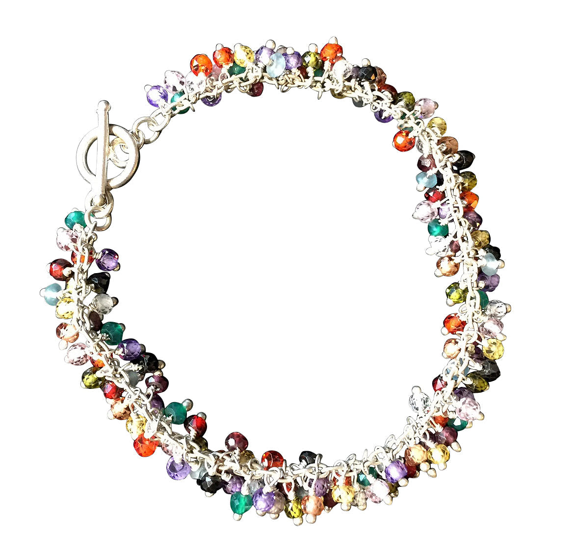 Multi Colorful Semi-Precious Stone Shimmer Bracelet, Silver