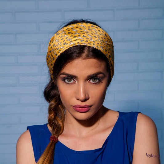 Silk Headband in Yellow with Cats