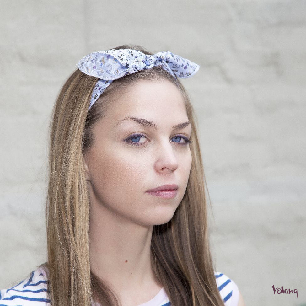 Silk Headband in Blue with Cats