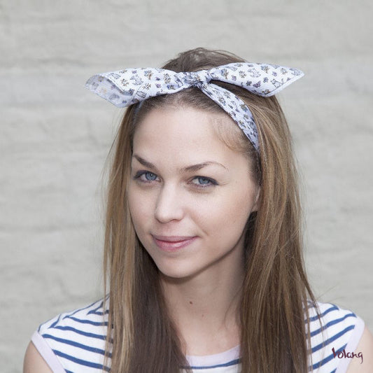 Silk Headband in Blue with Cats