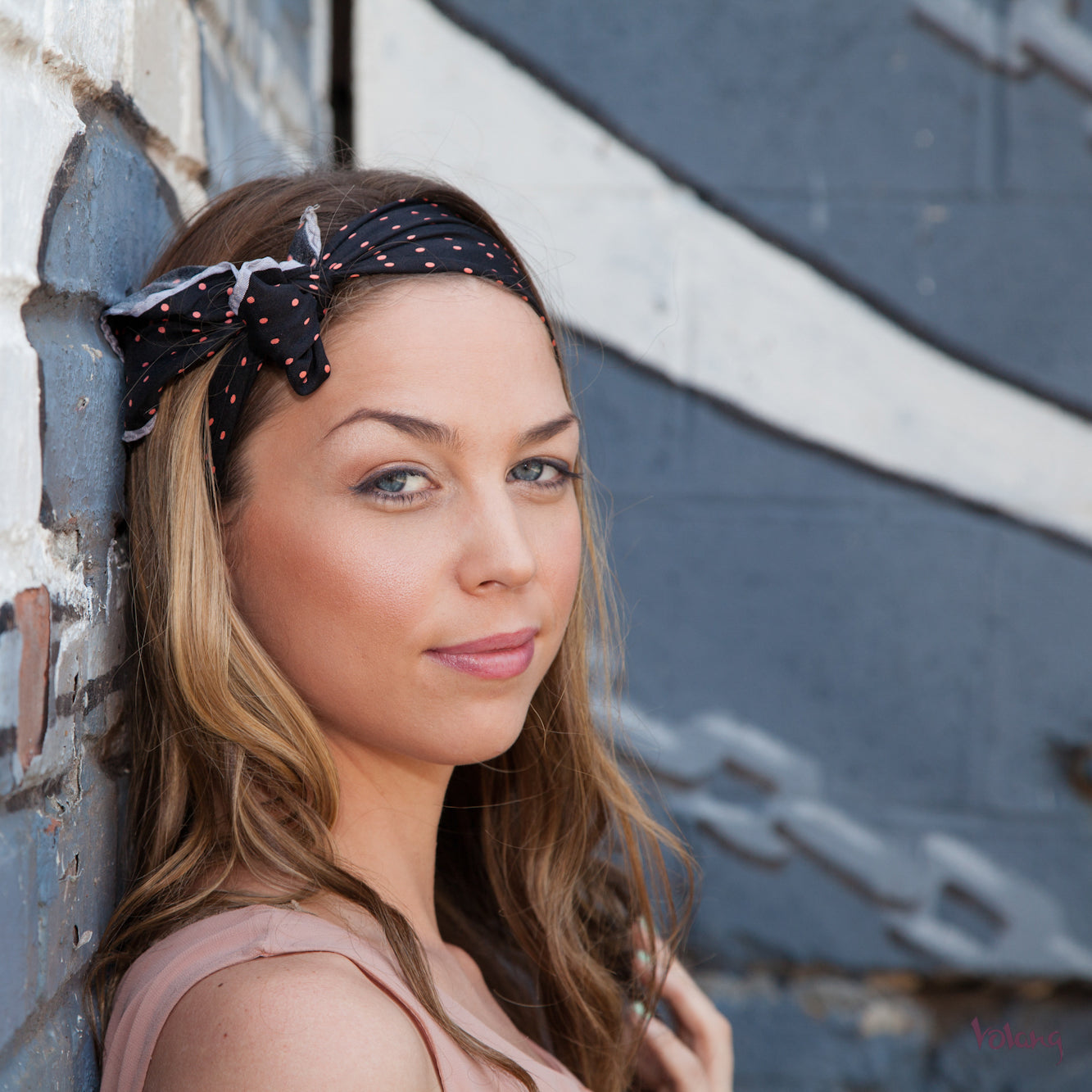 Silk Headband in Black with Polkadots