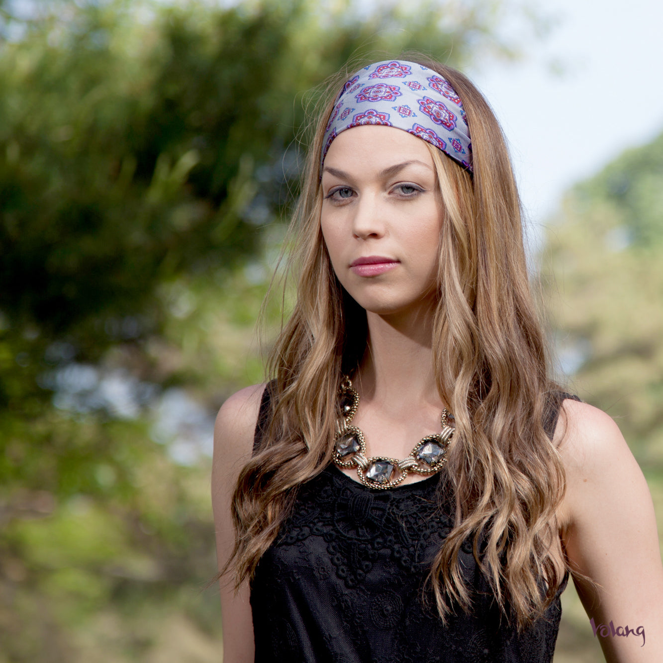 Silk Headband in Grey, Purple and Black