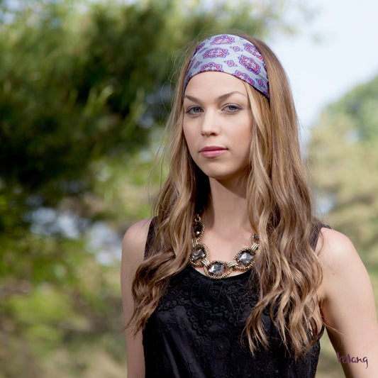 Silk Headband in Grey, Purple and Black