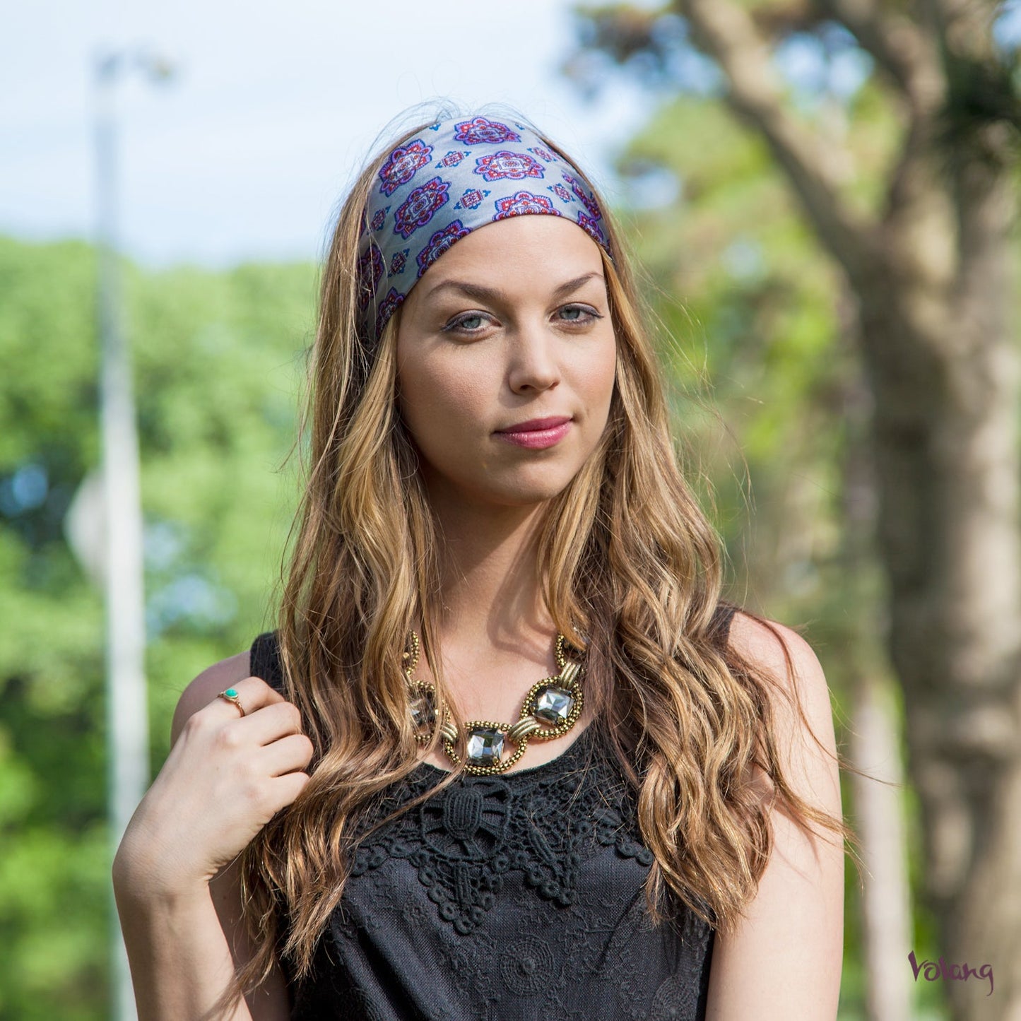Silk Headband in Grey, Purple and Black