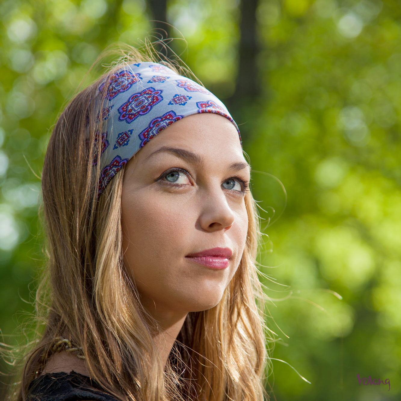 Silk Headband in Grey, Purple and Black