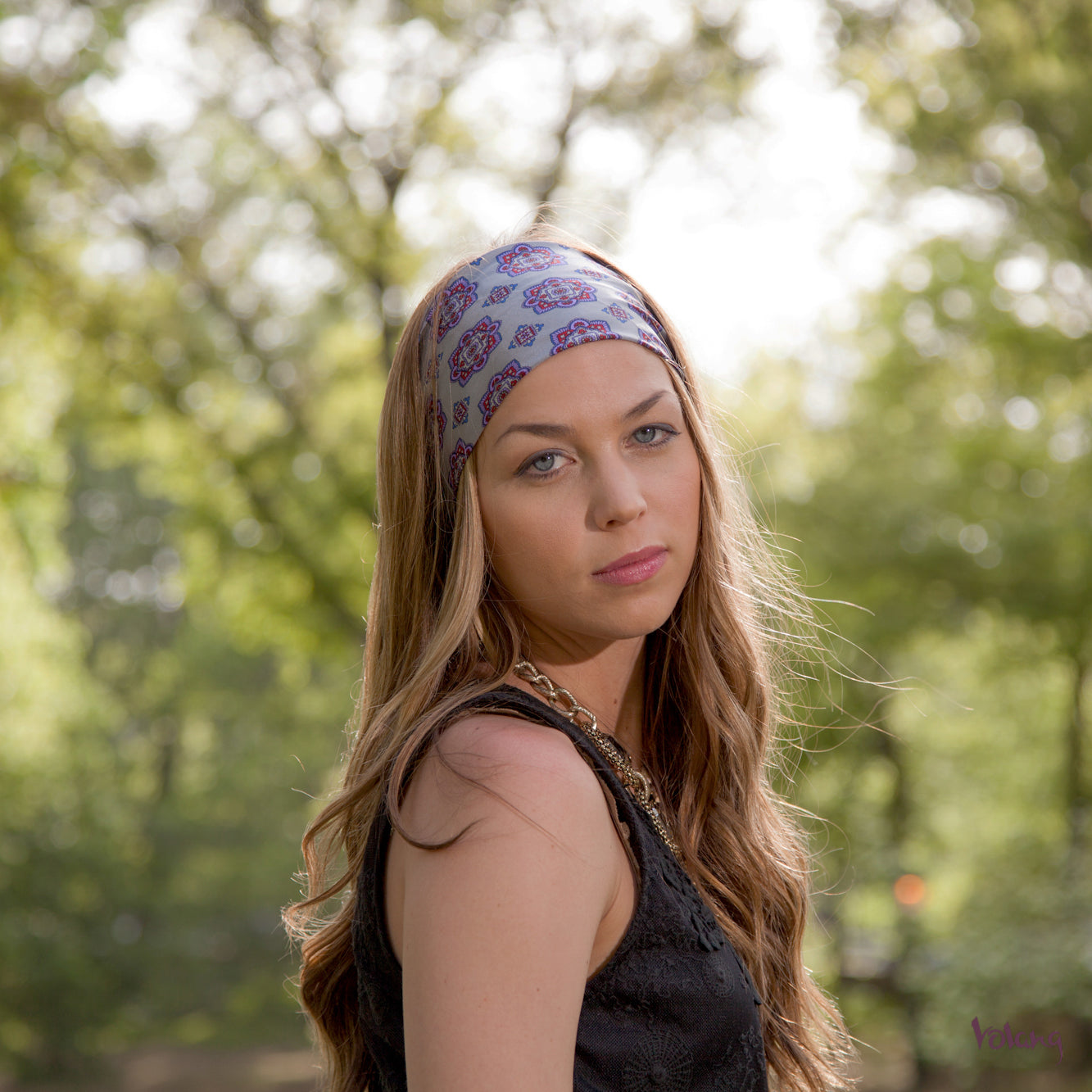 Silk Headband in Grey, Purple and Black