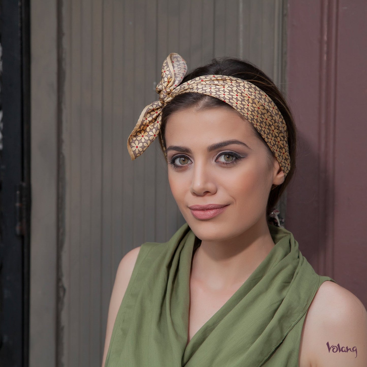 Silk Headband in Yellow with Flowers