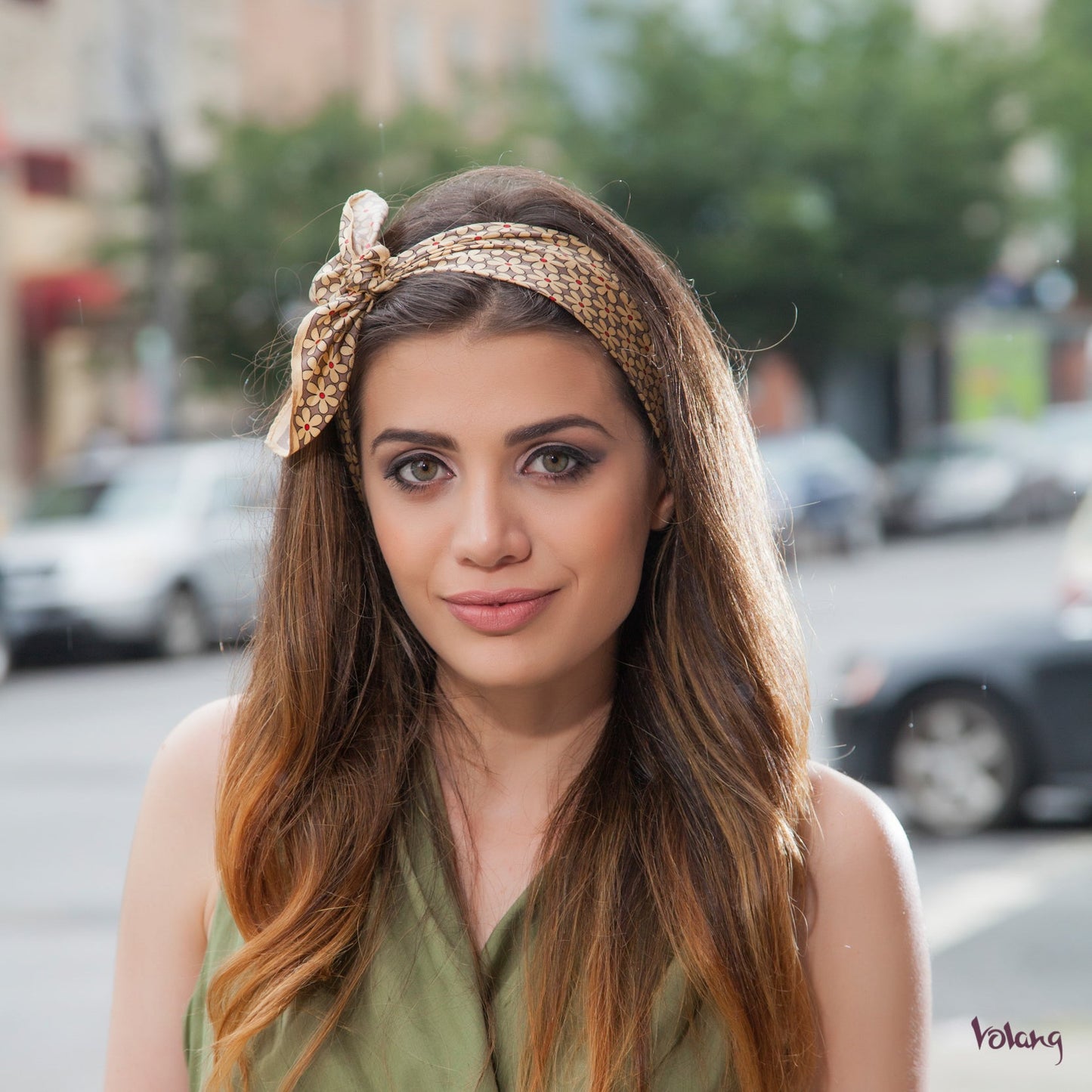 Silk Headband in Yellow with Flowers
