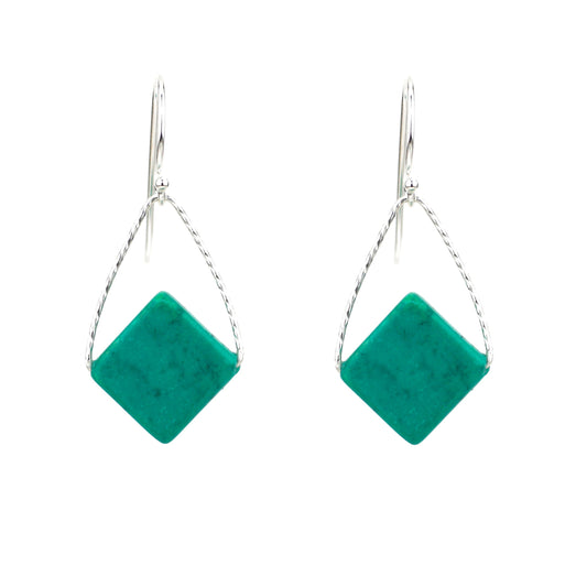 Turquoise Mini Rhombus Orb Earrings, Silver