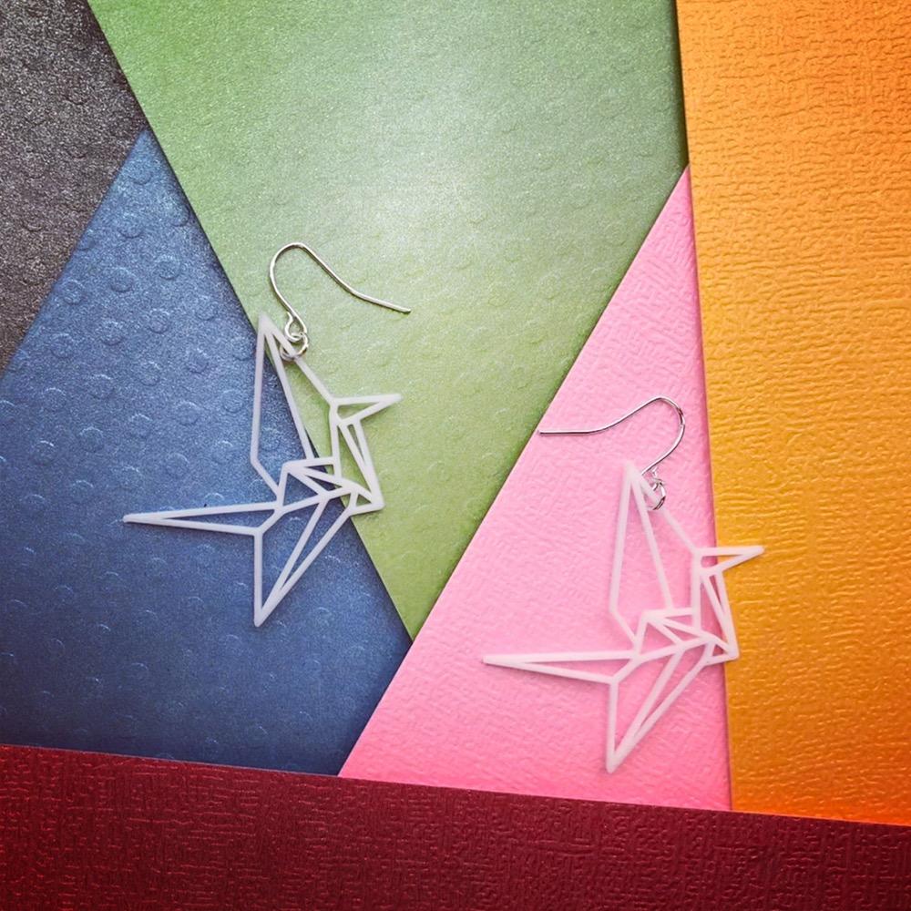 Paper Cranes 3D Printed Earrings